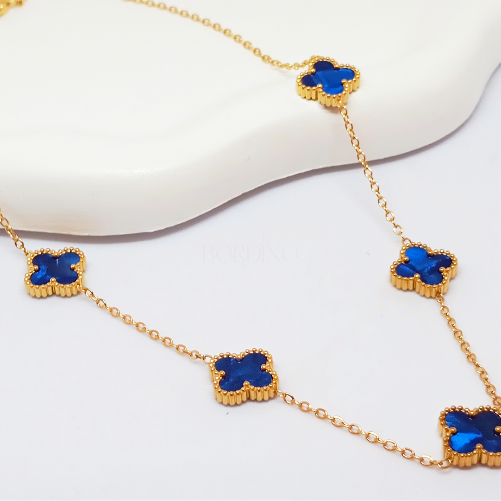 Colar 5 Trevos de 4 Folhas Azul