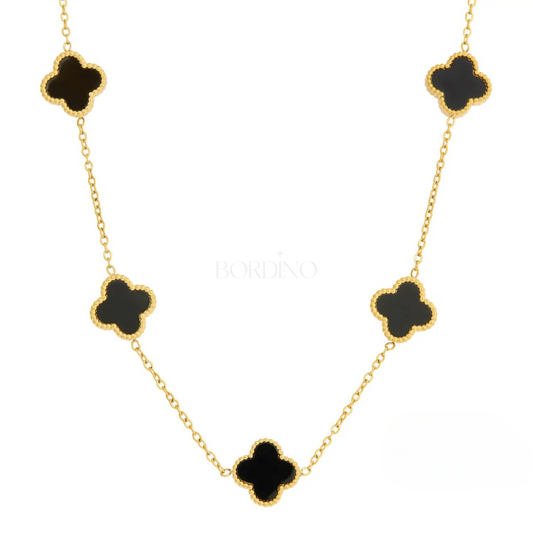 Colar 5 Trevos de 4 Folhas Preto