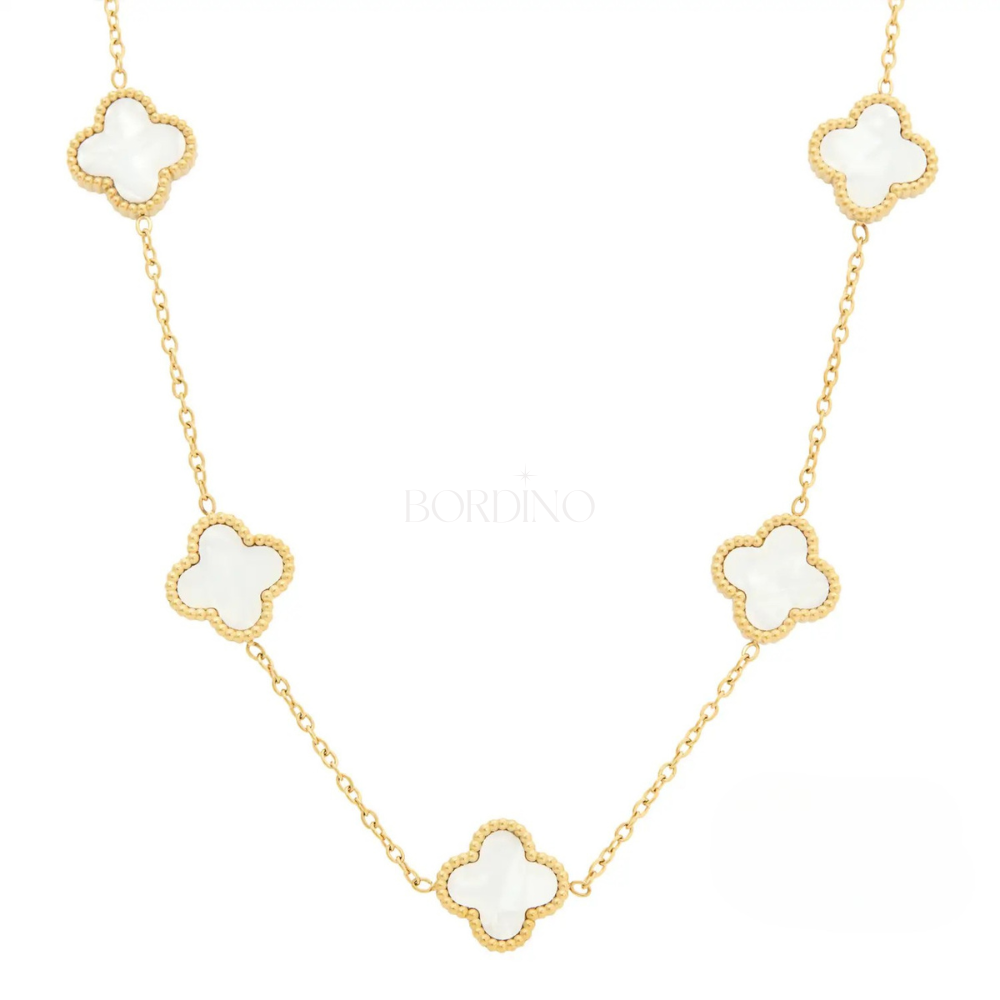 Colar 5 Trevos de 4 Folhas Branco
