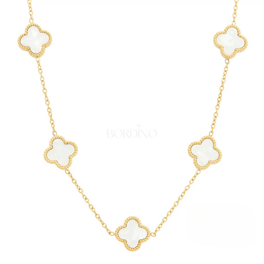 Colar 5 Trevos de 4 Folhas Branco