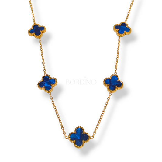 Colar 5 Trevos de 4 Folhas Azul